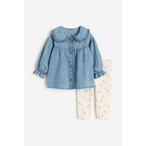 2-piece Blouse and Leggings Set, Denim blue/floral