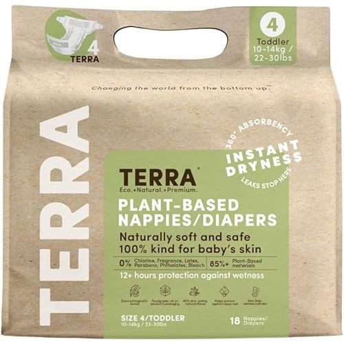Size 4 Diapers: 85% Plant-Based Diapers, Ultra-Soft & Chemical-Free for Sensitive Skin, Superior Absorbency for Day or Nighttime Diapers, Designed for Toddlers 22-30 Pounds, 18 Count