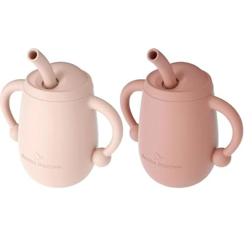 Cuddle Campus Pack of 2 Silicone Baby Training Cup, Shatterproof Toddler Sippy Cups with Straw, Open Cup for Baby, 6+ Months 4 Oz