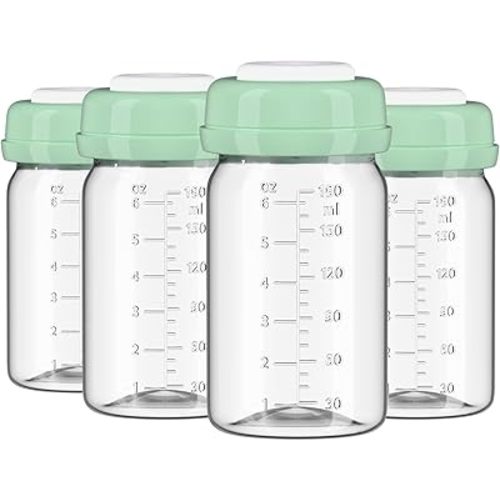 4pcs Breast Milk Storage Bottles 6oz/180ml Compatible with Spectra S1 S2 9 Plus,Motif Luna/Ameda MYA/Bellababy Pumps, Wide-Neck Collection Bottle Container for Fridge, Pumping Bottles