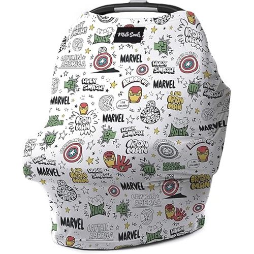 Milk Snob Original Marvel 5-in-1 Baby Cover, Breastfeeding, Car Seat, Carrier, Stroller, High Chair, Shopping Cart, Canopy, Baby Shower Gender Neutral Gifts, Nursing Top (Mighty Heroes)