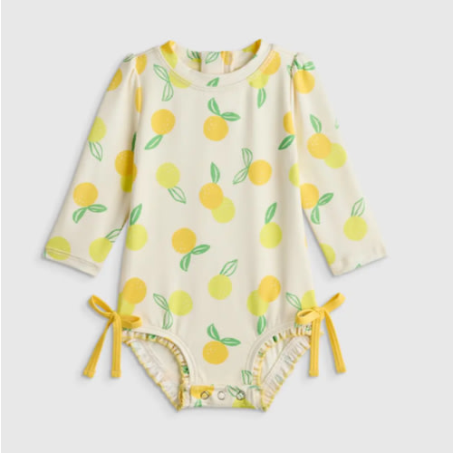 Long Sleeve Tie One-Piece Swimsuit - Baby in Lemonade