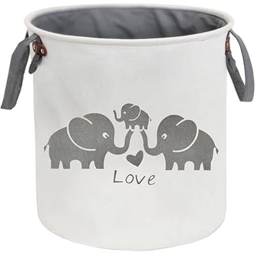 HIYAGON Laundry Baskets,Cotton Fabric Laundry Hamper,Collapsible Storage Baskets Home organizer Bin for Baby Nursery,Toys(Love Elephant)