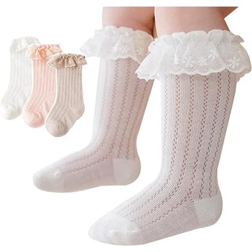 Baby Knee High Socks Non Slip Grip Ankle Socks Ruffled Long Stockings for Infants Toddlers Kids Boys Girls