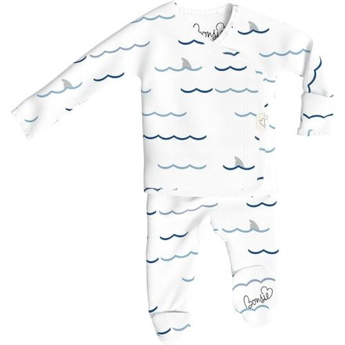 Bonsie Skin to Skin Babywear Footie Bodysuit - Baby Footed One Piece with Shark Pattern - Sharkie - 0-3 Months