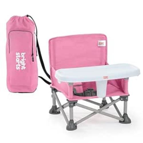 Bright Starts Pop 'N Sit Portable Booster, Indoor/Outdoor Use, Floor Seat with Feeding Tray, Pink, 6 Mos - 3 Yrs