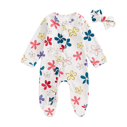 Baby Girls 2Pcs Long Sleeve Strawberry Flower Butterfly Print Frills Z – August + Willow