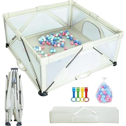 Baby Playpen Foldable, Large Play Yard,Playpen for Babies and Toddlers, Play Pens for Babies and Toddlers with Gate, Indoor & Outdoor Portable Play Pen