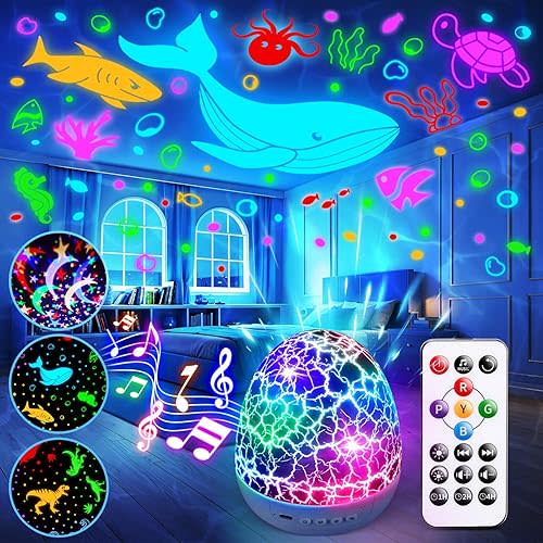 Kids Sound Machine Night Light Projector | 15 Sleeping Sounds & 3D Films | 31Colors & Remote Control | Baby Night Light Star Projector for Kids Room,White Noise Machine for Baby Sleeping Soother