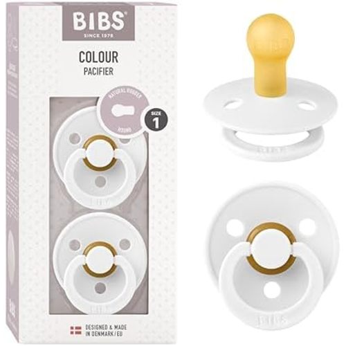 Bibs Colour Pacifier 2-Pack | BPA Free Soother, Round Nipple. Natural Rubber Latex,