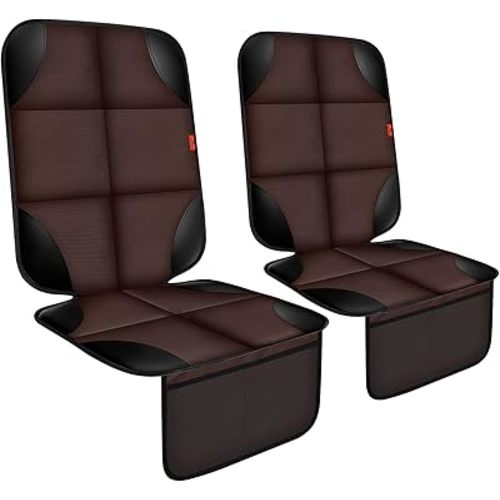 Car Seat Protector 2 Pack Car Seat Cushion Mat Thickest Padding,Waterproof 600D Fabric Car Seat Covers for Non-Slip Backing Mesh Pockets for Baby and Pet (Brown, 2 Pack)