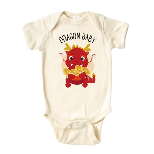 MangoHouse Cute Baby Onesie® Cute Dragon Baby Chinese Lunar New Year Shirt Premium Custom Baby Clothes Unisex Baby Announcement Gift for Mom Newborn Outfit (Short Sleeve Natural, 0-3m)