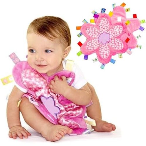 Colorful Baby Taggy Security Blanket Super Soft Appease Towel Cloth Toy Comfort Taggie Blankie with Satin Soothing Toy Pink Nursery Blanket,Best Shower Gift for Newborns Toddlers