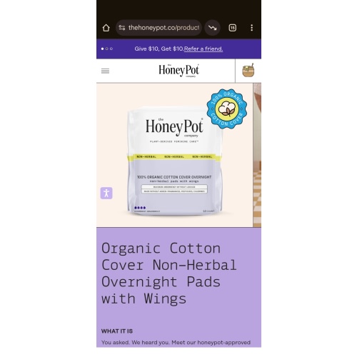 Organic Cotton Cover Non-Herbal Overnight Pads with Wings