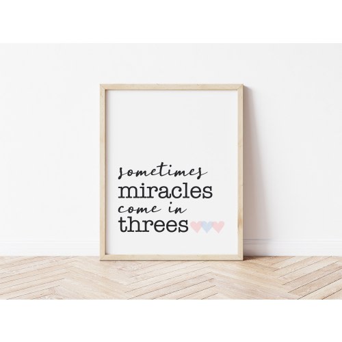 Triplet Nursery Decor, Sometimes Miracles Come in Threes Triplet Wall Art, Triplet Announcement Sign, Triplet Baby Gift, Triplet Baby Shower