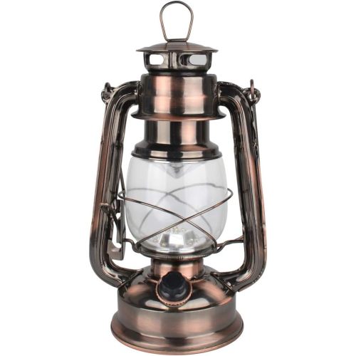 Vintage LED Hurricane Lantern, Warm White Battery Operated, Antique Metal Hanging Lantern with Dimmer Switch, 15 LEDs, 150 Lumen for Indoor or Outdoor Use (Copper)
