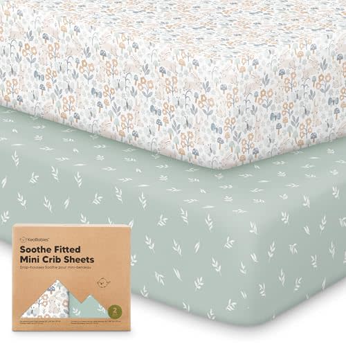 2-Pack Mini Crib Sheets Fitted - 38x26 Pack N Play Sheets for Pack and Play Mattress, Organic Cotton, Soft & Breathable Playard Bedding, Neutral Mini Toddler Bed Cover for Boys, Girls (Prairie)
