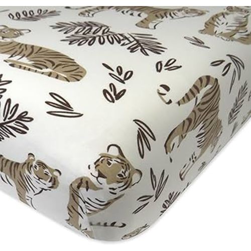 HonestBaby Fitted Crib Sheets Set Standard Mattress, 100% Organic Cotton Baby Boys, Girls, Neutral, 1 Pack - Tiger Cubs, One Size