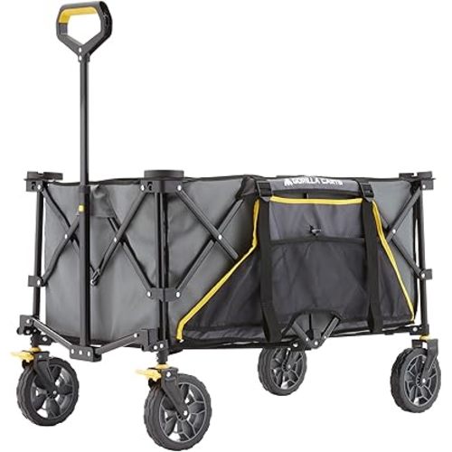 Gorilla Carts Collapsible Folding Utility Wagon Cart w/Oversized Bed, 7 Cu Ft, Gray - 150 lb Capacity Outdoor Wheelbarrow w/Zipper Pockets & Built-in Cup Holders for Beach, Camping & Picnic