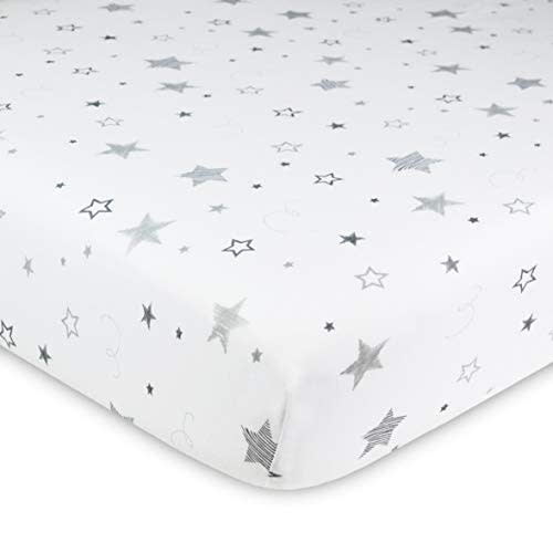 American Baby Company Fitted Crib Sheet 28" x 52", Soft Breathable Neutral 100% Cotton Jersey Sheet, Super Stars, for Boys and Girls, Fits Crib and Toddler Bed mattresses