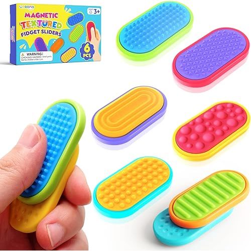 Sensory Fidget Magnet Toys for Kids: Textured Silicone Magnetic Sliders Stress Fidgets for Autism Calming, Anxiety Relief Fun Small Fidget Toys for Adults Office Desk / Travel Classroom Must Haves