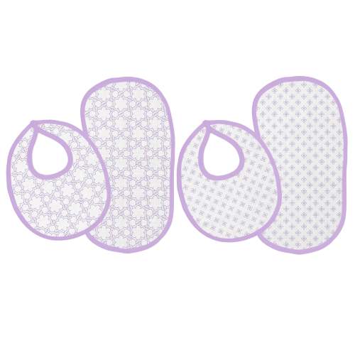 Bacati - Muslin 4 pack Bibs/Burp Cloths Girls Petals Floral Lilac