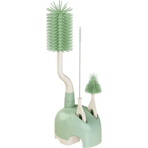 Silicone Bottle Brush Set with Stand, 360° Rotating Silicone Bottle Cleaning Brush Cleaner Set, Long Handle 3 in 1 Multipurpose Silicone Baby Bottle Straw Cleaner Brush (Green)