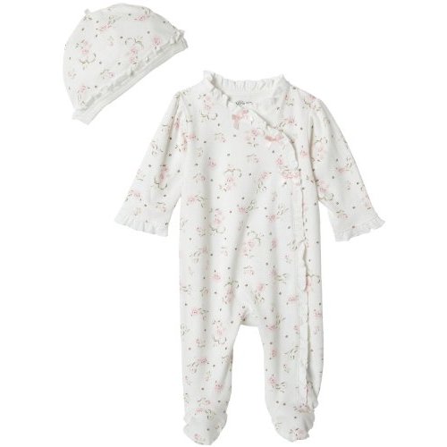 Little Me Baby Girls' 100% Cotton Scratch Free Tag 2-Piece Sleeper Footie and Cap Set
