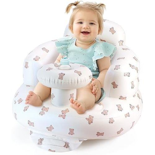 Inflatable Baby Seat for Babies 3-36 Months, Tooktro Blow Up Floor Chair with Built-in Air Pump for Sitting Support, Perfect for Summer and Beach Travel, Inflatable Baby Chair (Bear)