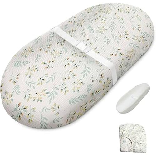 Blissful Diary Muslin Baby Changing Pad with Waterproof Lining Foam, Diaper Changing Table Pad with Cover for Dressers (Botanical Leaf, Avocado)