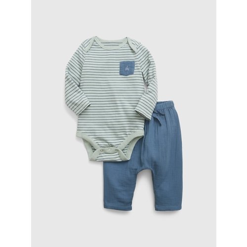 Baby Crinkle Gauze Bodysuit Outfit Set in bainbridge blue
