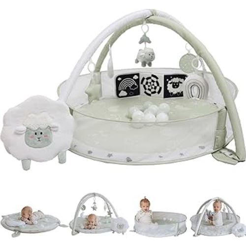 Aila+Aiden 6-in-1 XL Play Mat & Play Gym, Baby Gym & Ball Pit, Baby Activity Gym, Sensory Exploration and Motor Skill Development Toys, High Contrast Book and Bonus Balls Included (Sage Green)