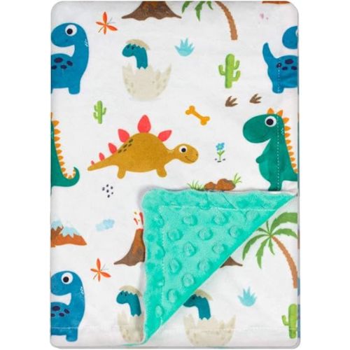 Baby Blanket for Boys Girls Double Layer Soft Plush Minky Blanket with Dotted Backing, Toddler Baby Newborn Blanket Shower Gifts (Green Dinosaur, 30 X 40 inches)