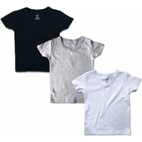 Unisex Baby V-Neck Shirts Short Sleeve Tees,Black/White/Gray