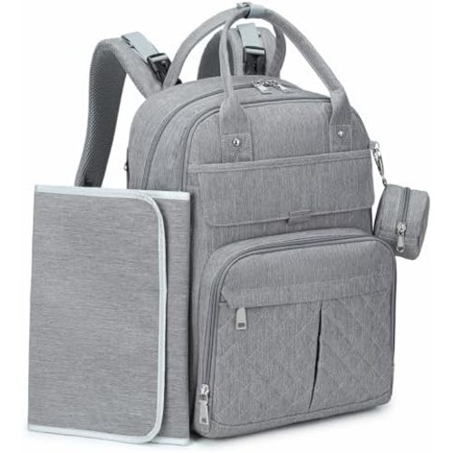 MOONBABY Diaper Bag Backpack, Baby Diaper Bags with Portable Changing Pad and Pacifier Case, Multifunctional Travel Diaper Backpacks, Unisex Baby Bags, Grey