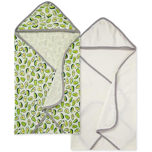 Burts Bees Baby Infant Hooded Towels Avo-Crazy Organic Cotton, Unisex Bath Essentials and Newborn Necessities, Soft Nursery Towel with Hood Set, 2-Pack Size 29 x 29 Inch