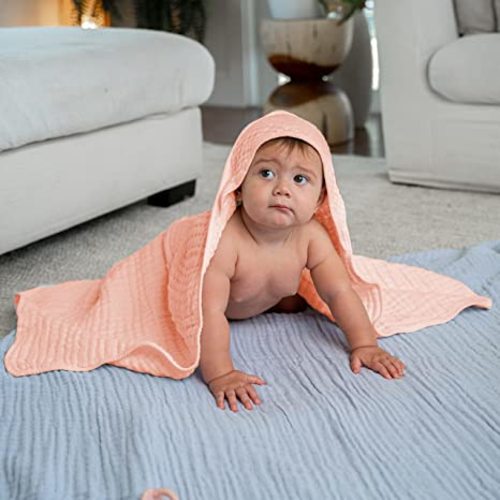 Comfy Cubs 2 Pack Baby Hooded 9 Layer Muslin Cotton Towel for Kids, Large 32” x 32”, Ultra Soft, Warm, and Absorbent. Baby Essentials Bath Towels, Cute Unisex for Girls and Boys (2 Pack, Lace Pink) - Pack of 2 - Baby