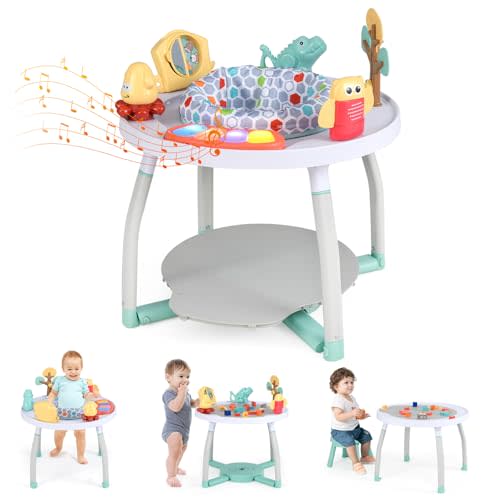 BABY JOY 5 in 1 Baby Activity Center, Baby Jumpers and Bouncers with Removable Toys, Lights & Music, 3 Adjustable Heights, Interactive Play Center for Toddlers Boys Girls 6-36 Months (White)