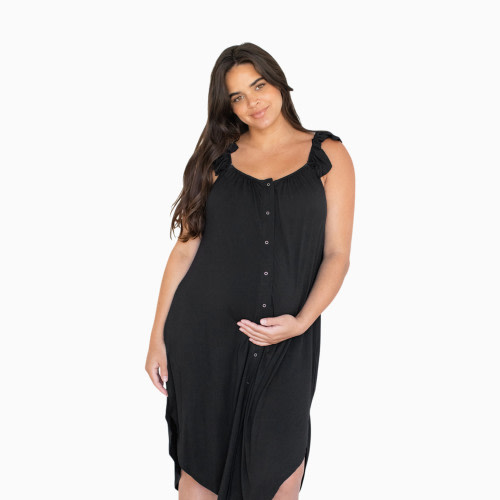 Kindred Bravely Ruffle Strap Labor & Delivery Gown - Black, Medium/Large
