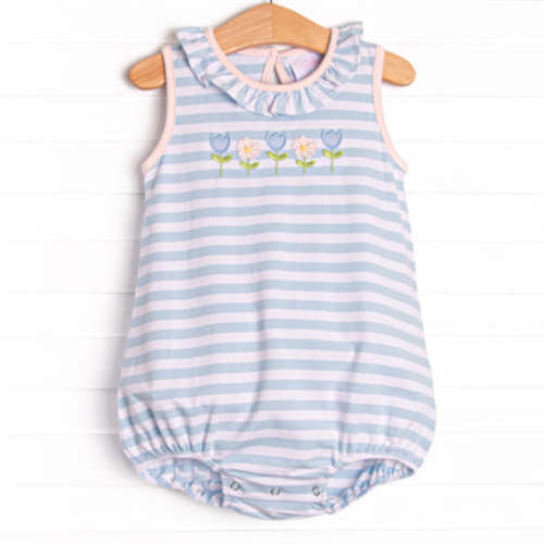 Stitchy Fish- Springtime Sprouts Applique Bubble, Blue