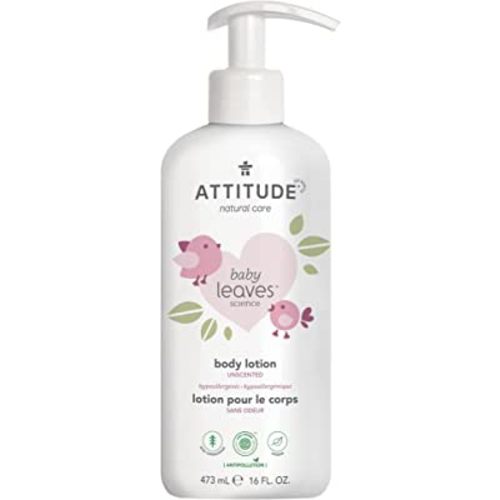 ATTITUDE Fragrance-free Body Lotion for Baby, EWG Verified, Plant- and Mineral-Based Ingredients, Hypoallergenic Vegan and Cruelty-free, Unscented, 16 Fl Oz