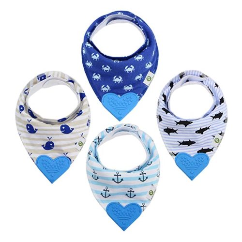 Bandana Teething Bibs with Attached Teether - Set Of 4 - Nautical - Blue Sea