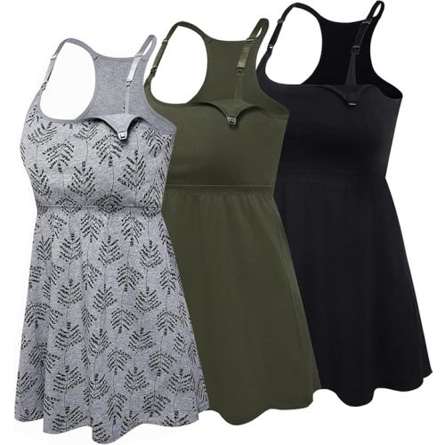 MEDIUM SUIEK Cotton Maternity Nursing Tank Tops with Bralette Breastfeeding Shirts Pregnancy Clothes