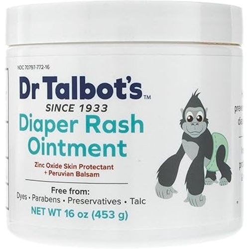 Dr. Talbot's Baby Diaper Rash Ointment, Zinc Oxide Skin Protectant with Peruvian Balsam, Instant Relief, No Dyes, Parabens, or Preservatives, Gentle Formula, Treats & Prevents Rash, Made in USA, 16 oz