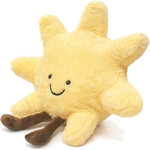 Sun Shaped Plush 12" Cute Smiling Fun Filled Sun Pillow Sunshine Stuffed Animal Plushie Toy for Birthday Gift