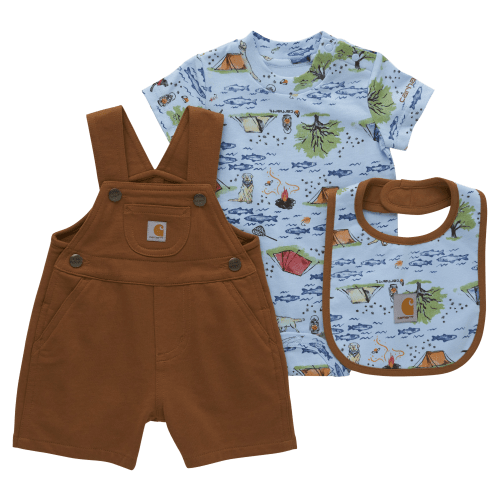 Carhartt Short-Sleeve Bodysuit, Shortalls, and Bib 3-Piece Set for Babies