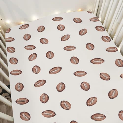Cream Watercolor Footballs Baby Crib Sheets for Boy Girl 52"x28" American Footballs Party Soft Stretchy Fitted Crib Mattress Cover Sports Lovers Gift Baby Sheet for Standard Crib & Toddler Mattress