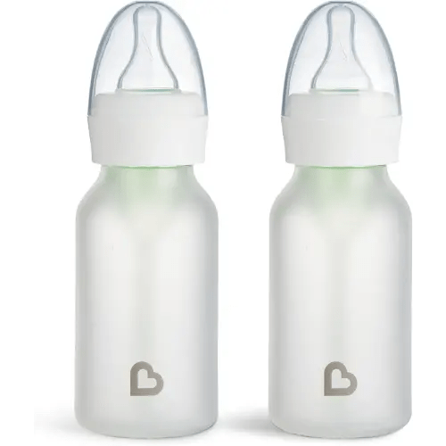 Munchkin Bond Silicone Coated Glass Baby Bottles - Anti-Colic Feeding System with Natural Feel Nipples, 4 Ounce, 2 Pack, White