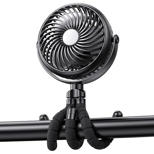 Car Seat Fan - 5000mAh Battery Operated Baby Stroller Fan with Flexible Tripod - 360 Degree Rotatable Portable Clip on Fan for Tent Crib Golf Cart Bike Treadmill (Black)