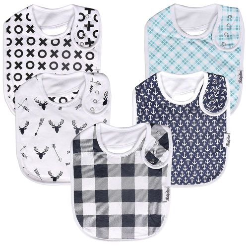 Organic Cotton Drooling Bibs - Premium 5-Pack Adjustable Teething Bib for Babies - Gift for Infants & New Mothers